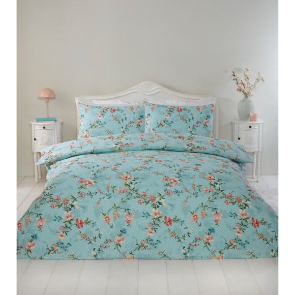 Lewis's Botanical Duvet Set - Duck Egg