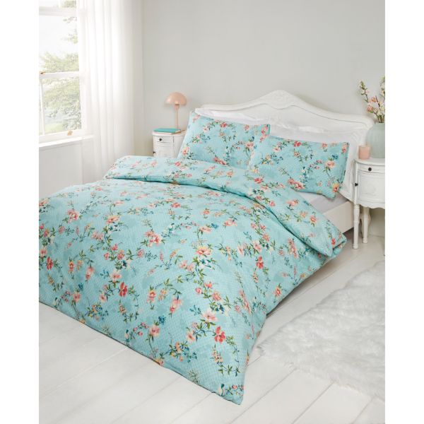 Lewis's Botanical Duvet Set - Duck Egg