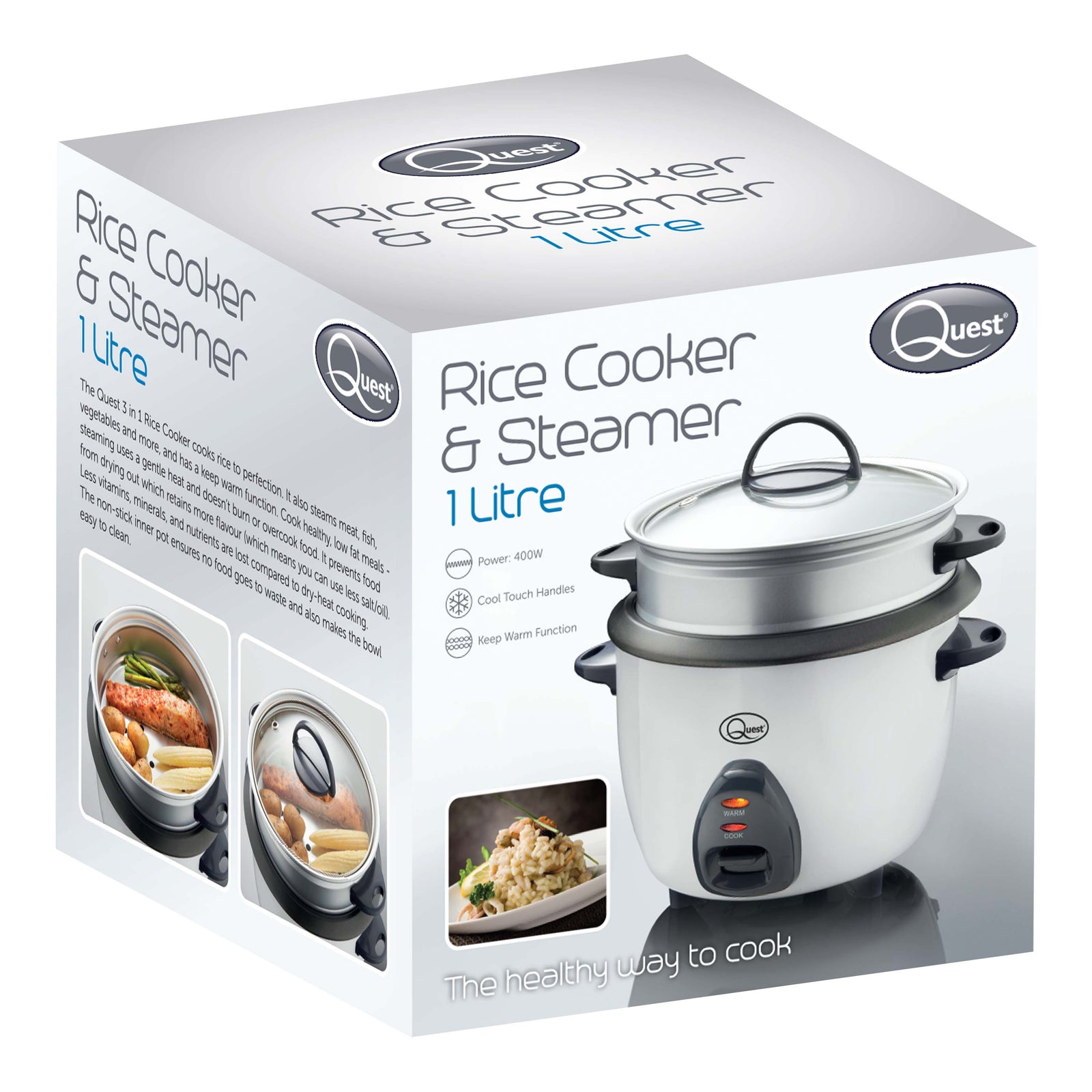 Quest Rice Cooker & Steamer with Warm setting 1L Silver