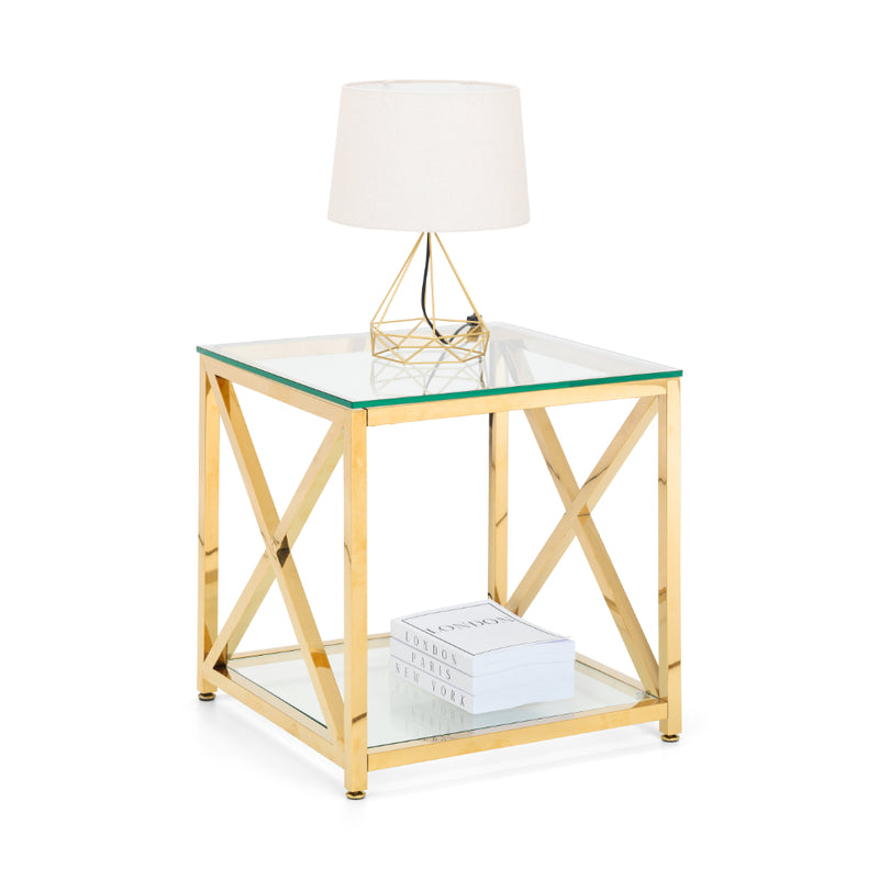 Miami Lamp Table 55x55x55cm - Glass & Gold