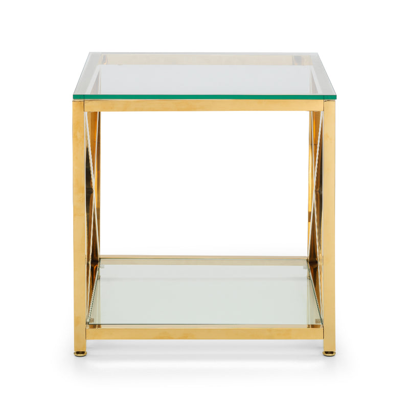 Miami Lamp Table 55x55x55cm - Glass & Gold