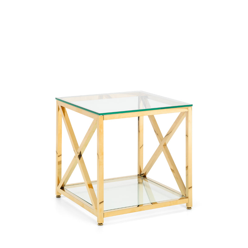 Miami Lamp Table 55x55x55cm - Glass & Gold