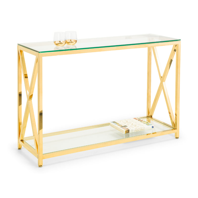 Miami Console Table 1.2m - Glass & Gold