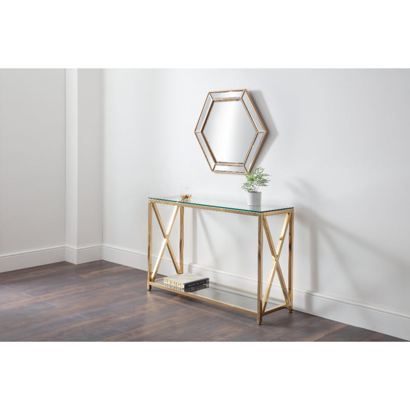 Miami Console Table 1.2m - Glass & Gold