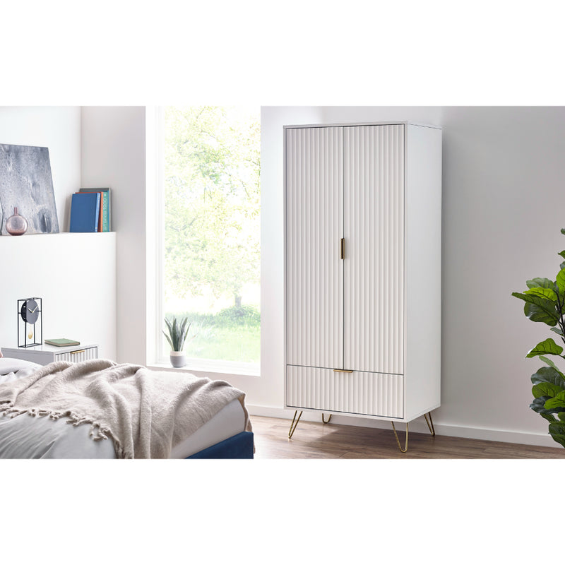 Murano Wardrobe With 2 Doors & 1 Drawers - Matt White