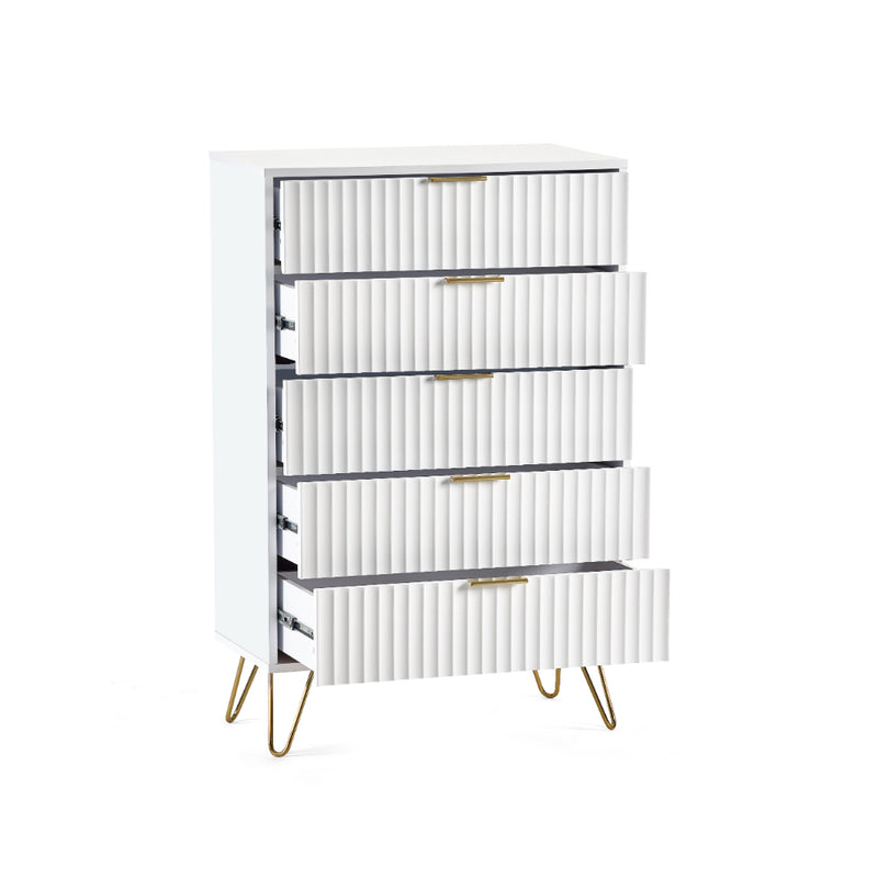 Murano Chest of Drawers with 5 Drawers 1.2m - Matt White