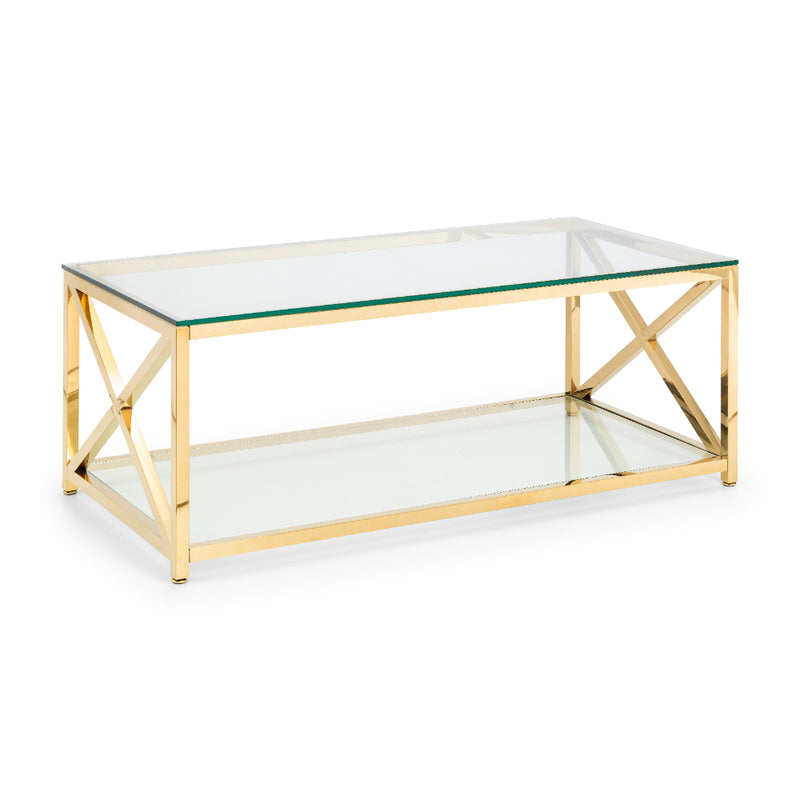 Miami Coffee Table 1.2m - Glass & Gold
