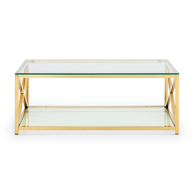 Miami Coffee Table 1.2m - Glass & Gold