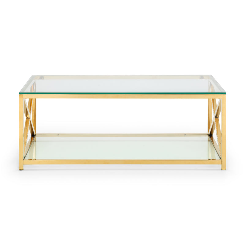 Miami Coffee Table 1.2m - Glass & Gold