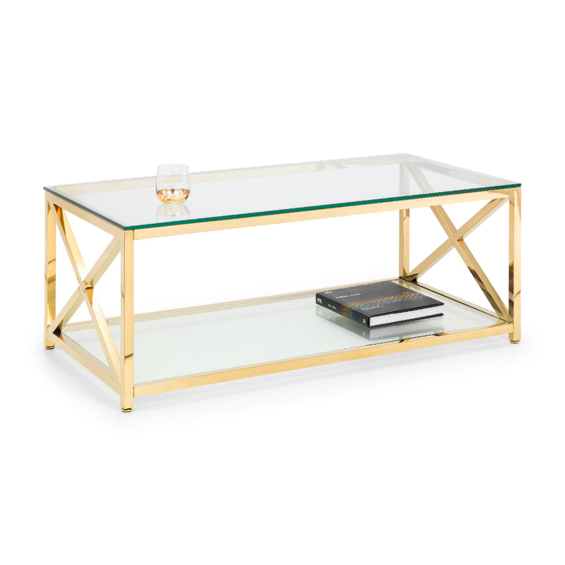 Miami Coffee Table 1.2m - Glass & Gold