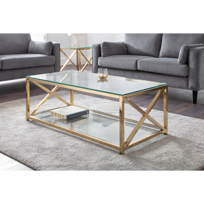 Miami Coffee Table 1.2m - Glass & Gold