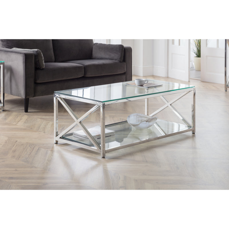 Miami Coffee Table 120x60cm - Glass & Silver