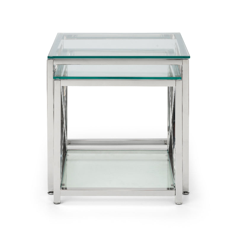 Miami Nest Of 2 Tables - Silver- Glass & Silver