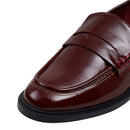 Casual Closed Toe Slip-on Penny Loafers with Low Heel - Burgundy