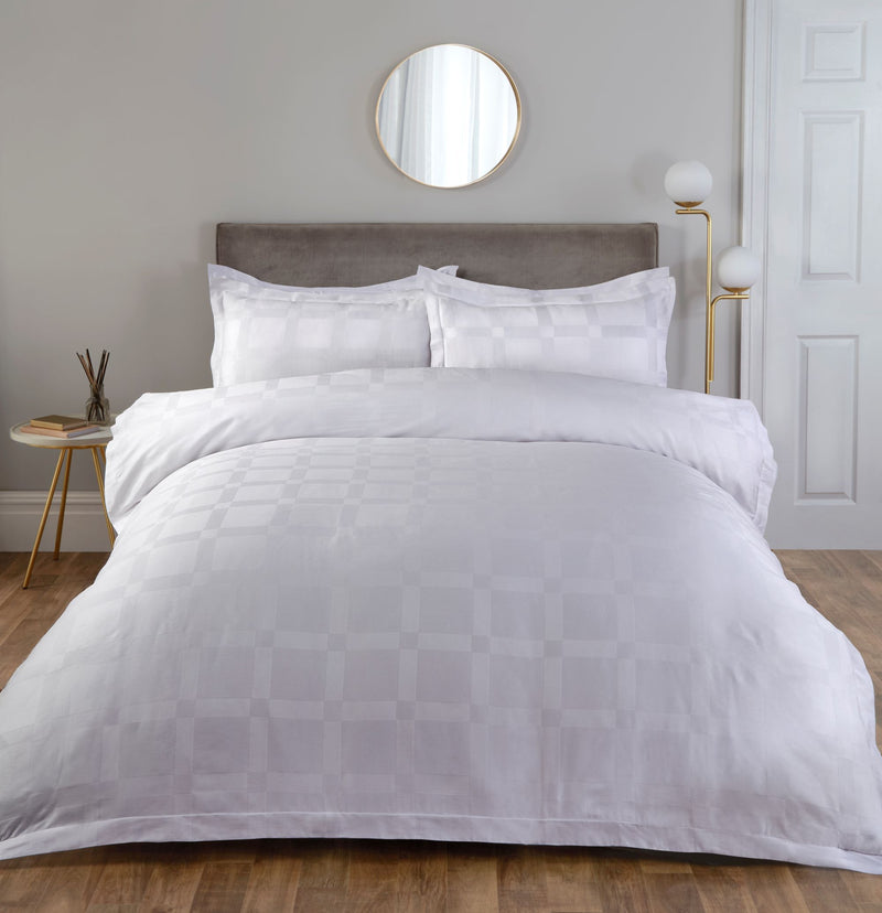 Lewis's Kempley Check 100% Cotton Duvet Set - White