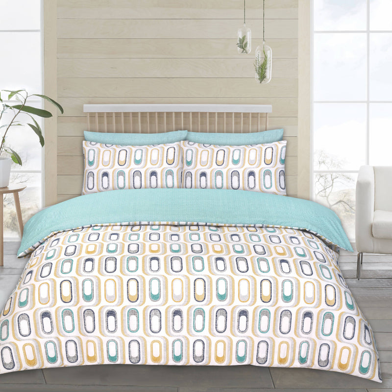 Lewis's Twin Pack Retro / Weave Duvet Set - Teal