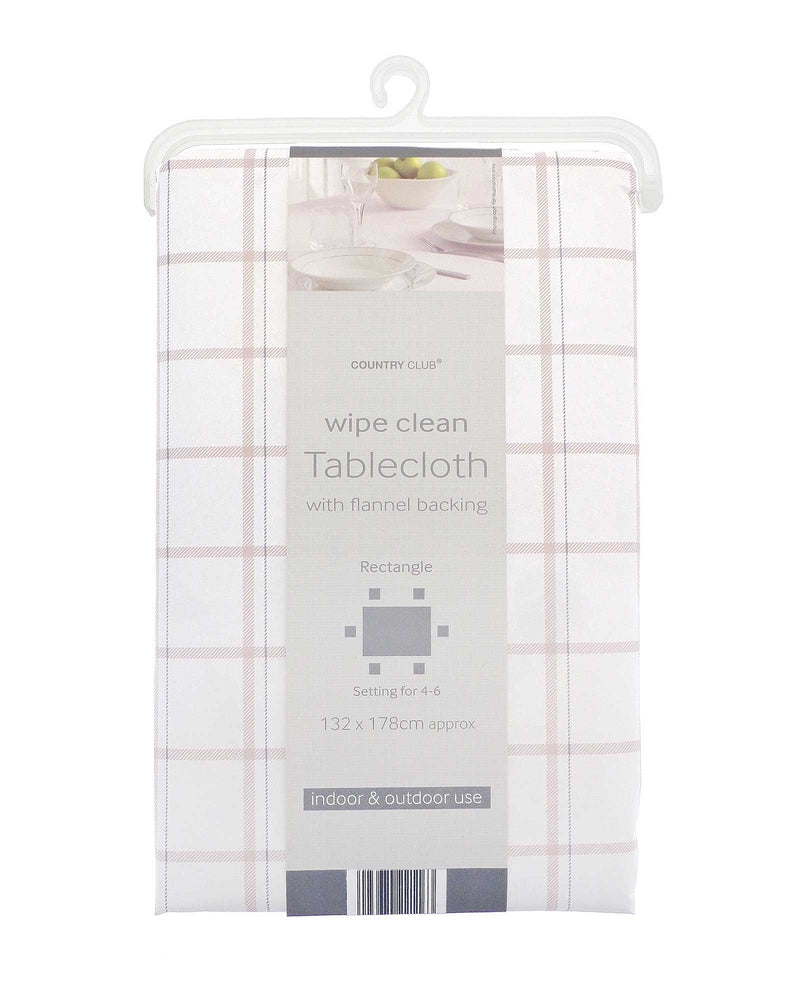 Natural Check PEVA Tablecloth 132cm x 178cm