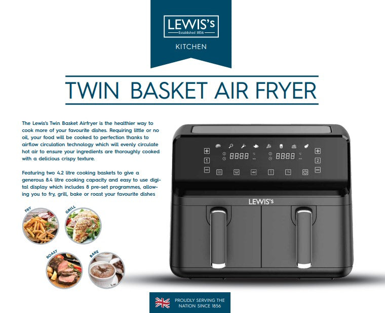 Lewis's Twin Basket Air Fryer 8.4L