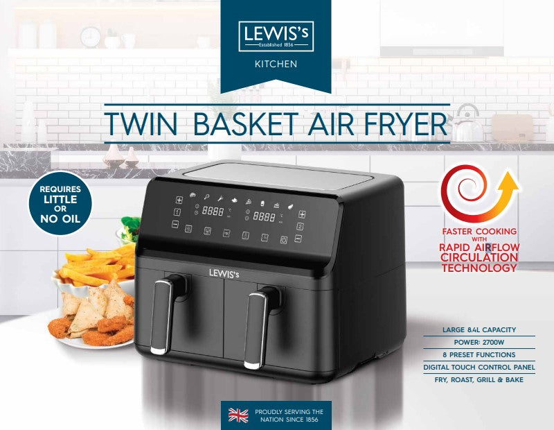 Lewis's Twin Basket Air Fryer 8.4L