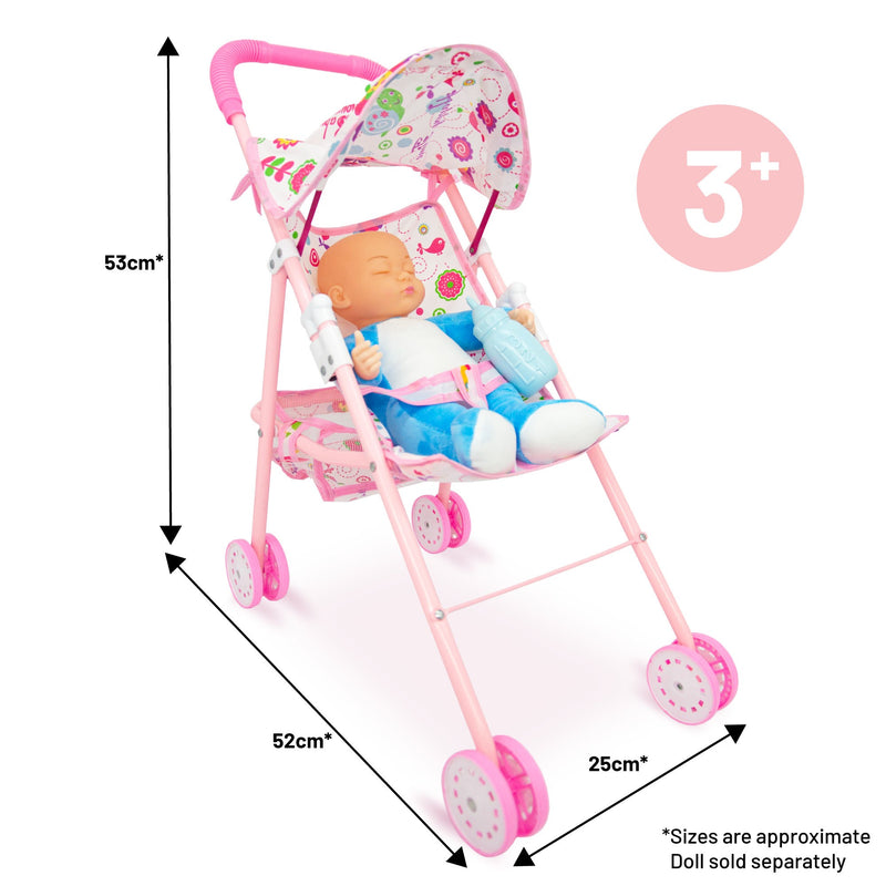 Kids Toy Stroller Pram - Pink with Pretty Design