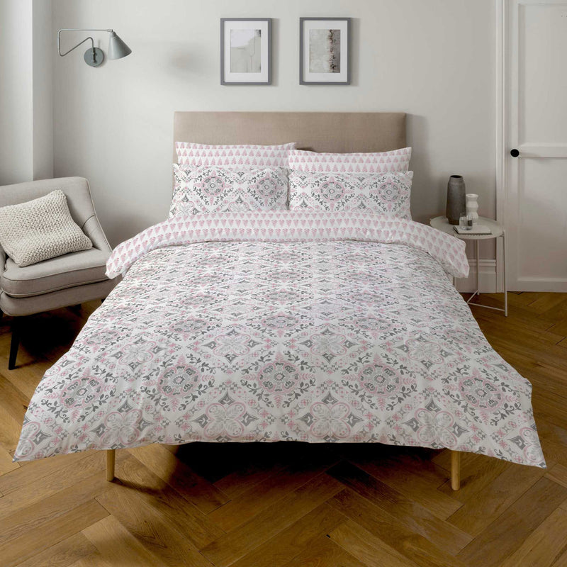 Lewis's Flavia Duvet Set - Pink/Grey