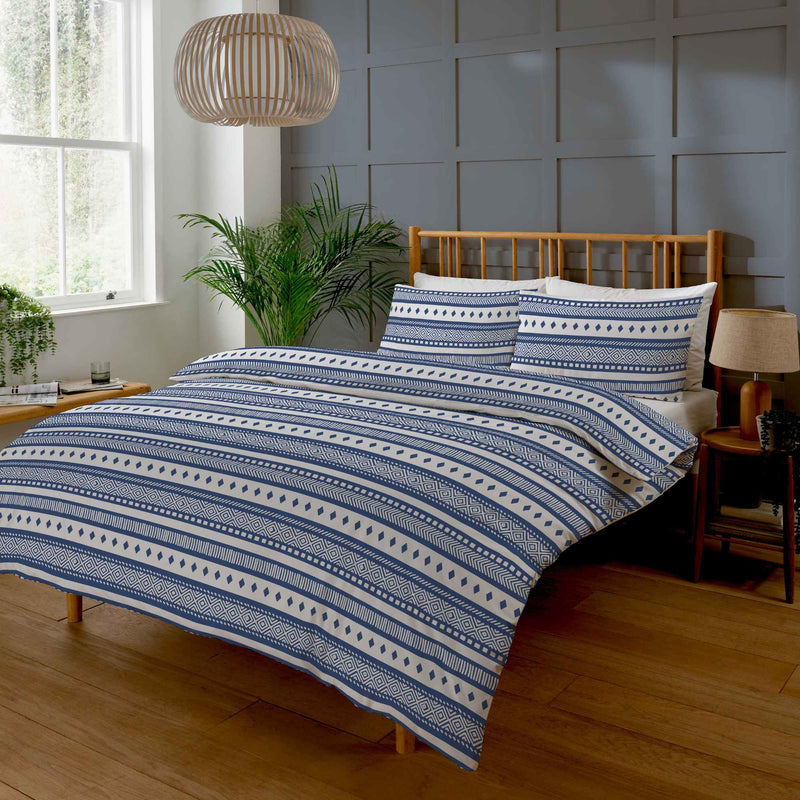 Lewis's Ikat Stripe Duvet Set - Navy