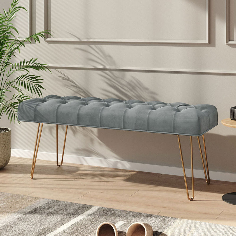 Livingandhome Gold Hairpin Leg Velvet Bench