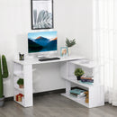 HOMCOM Corner Computer Desk With 360° Rotating Design And Bookshelf, White