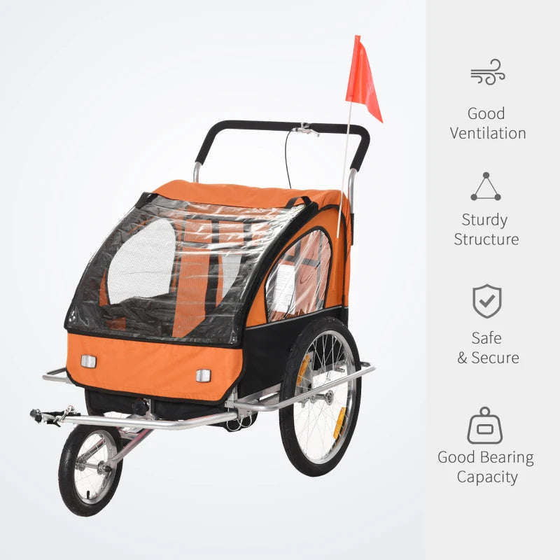 HOMCOM Collapsible Bike Trailer for Kids - Orange