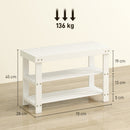 HOMCOM 3-Tier Bamboo Shoe Bench with 2 Shelves for Entryway, White