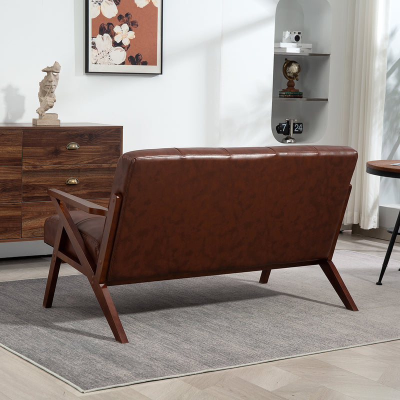 HOMCOM Compact Small Sofa with Solid Wood Frame, Vintage 2 Seater Sofa Brown