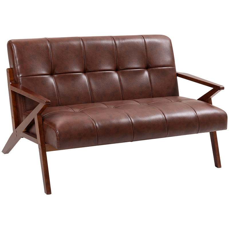 HOMCOM Compact Small Sofa with Solid Wood Frame, Vintage 2 Seater Sofa Brown