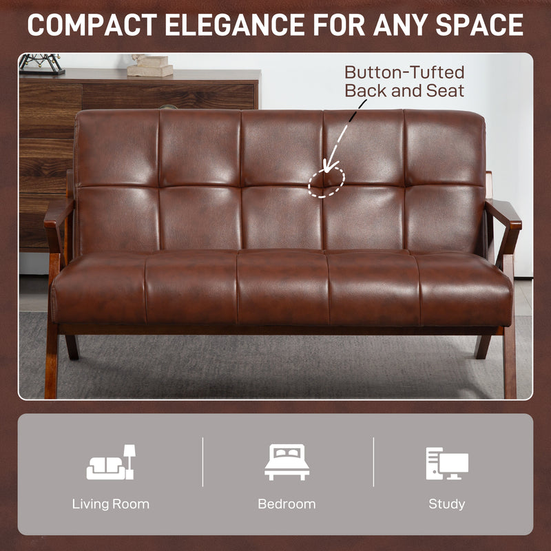 HOMCOM Compact Small Sofa with Solid Wood Frame, Vintage 2 Seater Sofa Brown