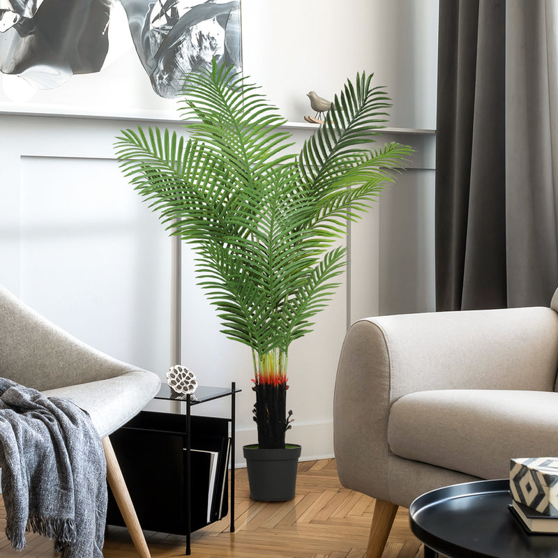 HOMCOM Artificial Areca Palm Tree with PE Leaves and Flocked Soil