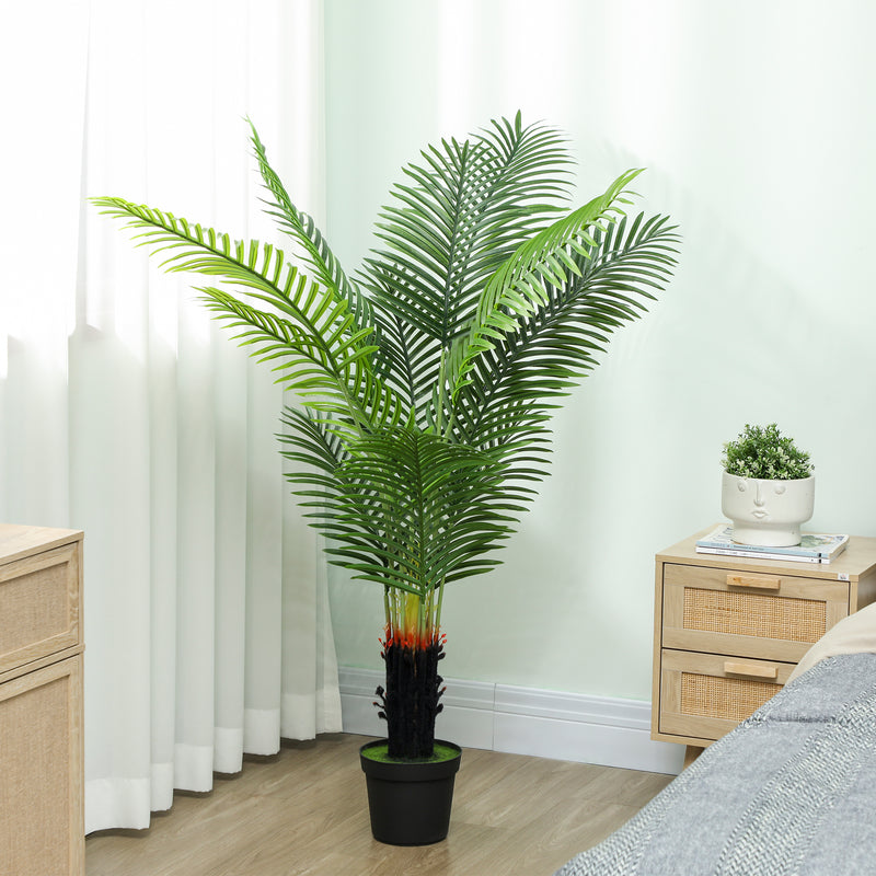 HOMCOM Artificial Areca Palm Tree with PE Leaves and Flocked Soil
