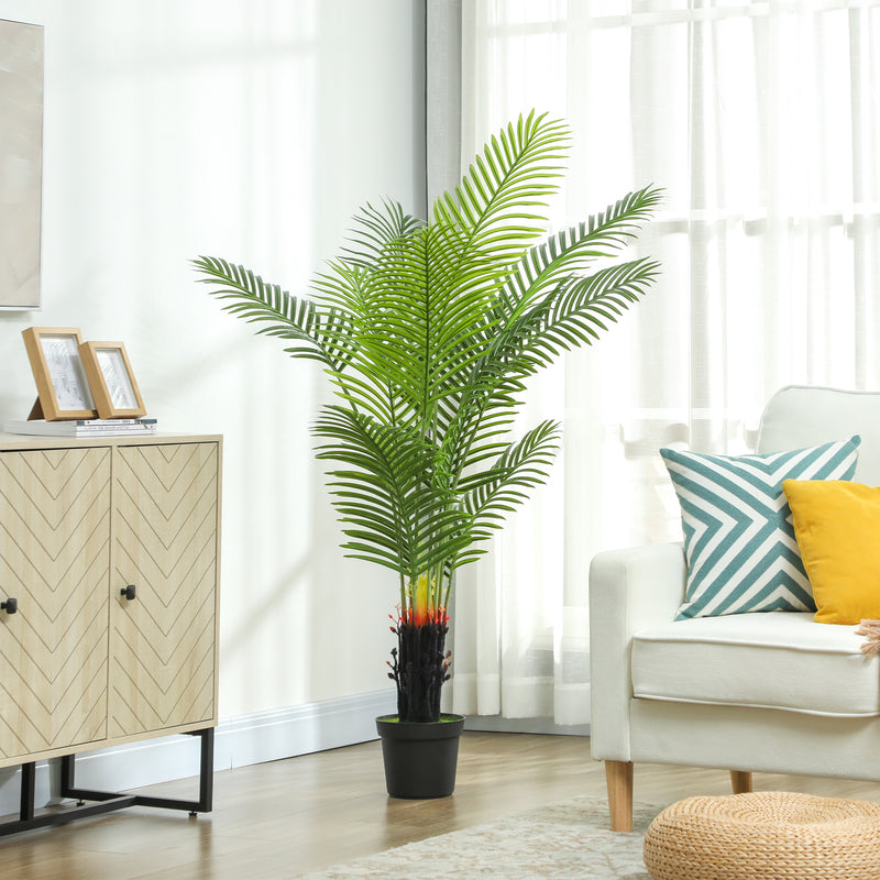 HOMCOM Artificial Areca Palm Tree with PE Leaves and Flocked Soil