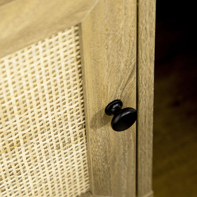 HOMCOM Nightstand, Rattan Bedside Table w/ Cabinet, Shelf, Natural