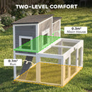 PawHut Wooden Rabbit Hutch, Outdoor Bunny Cage with Waterproof Roof