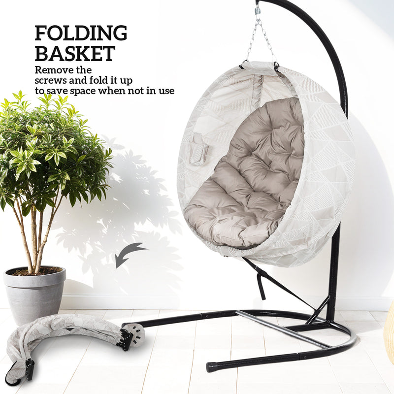 Outsunny Hanging Egg Chair Outdoor Indoor Swing Chair, Folding Basket
