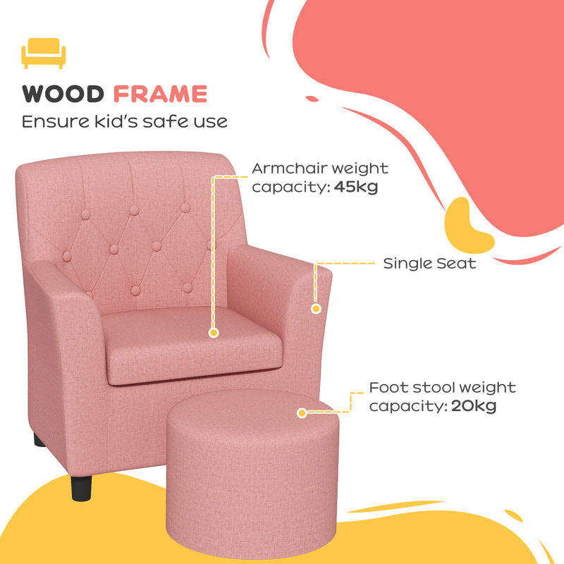 AIYAPLAY Kids Sofa Set with Footrest for Playroom Bedroom, Pink