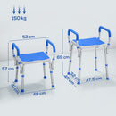 HOMCOM Rust-Free Aluminium Bath Chair with Adjustable Height, Dark Blue