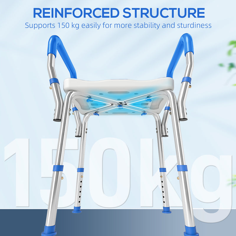 HOMCOM Rust-Free Aluminium Bath Chair with Adjustable Height, Dark Blue