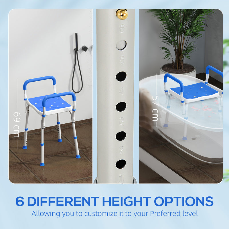 HOMCOM Rust-Free Aluminium Bath Chair with Adjustable Height, Dark Blue