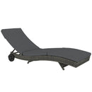 Outsunny Outdoor Rattan Sun Lounger With Reclining Back, Wheels