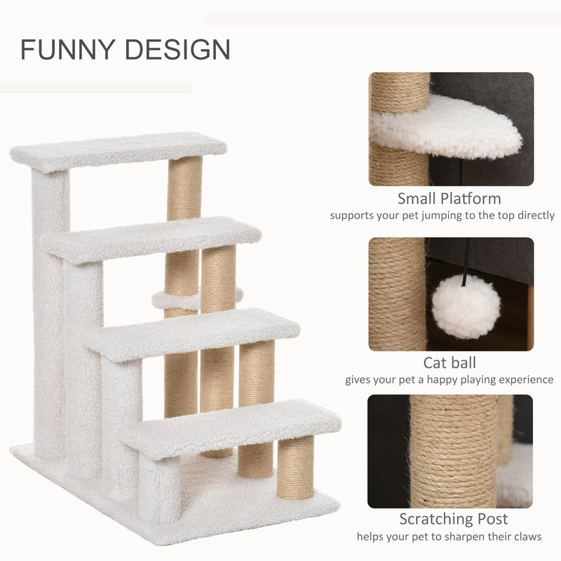PawHut Pet Stair with 4-step Climb Ladder, Scratching Posts, White