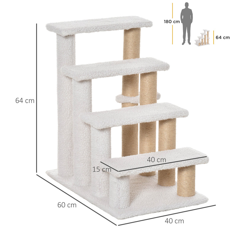 PawHut Pet Stair with 4-step Climb Ladder, Scratching Posts, White