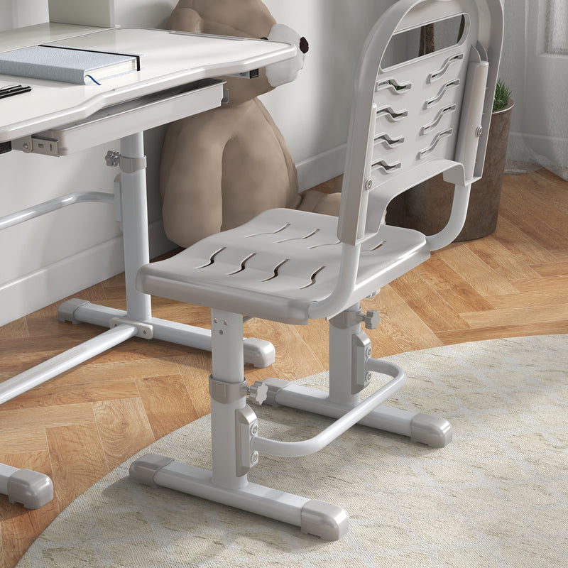 ZONEKIZ Grey Height Adjustable Kids Desk and Chair Set, with Drawer, B