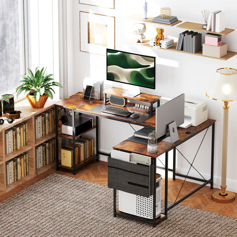 HOMCOM 168cm Reversible L Shaped Desk, 240cm Two Person Desk