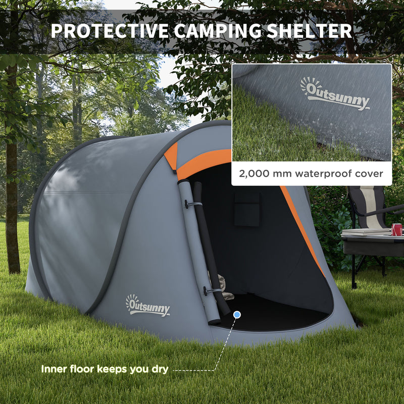 Outsunny Pop up Camping Tent for 2 Man, 2000mm Waterproof with Carry Bag