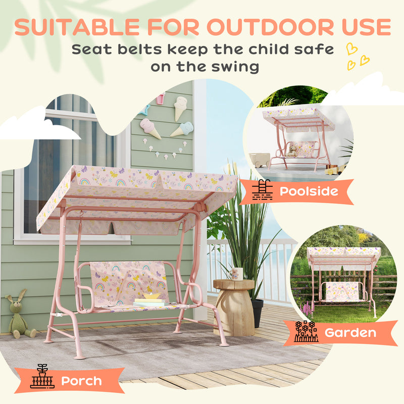AIYAPLAY Kids Garden Swing Chair, Swing Seat with Adjustable Canopy, Pink
